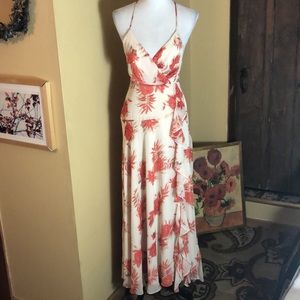 ASTR Size XS Red Taupe Floral Romantic Maxi Ruffle Spaghetti Strp VNeck $189NEW